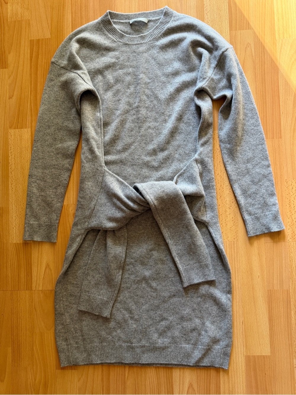 Vince Gray Tie-Waist Knit Sweater Dress